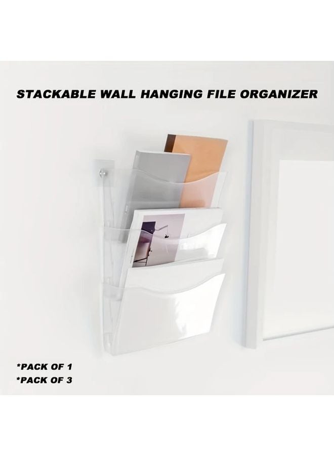 3 قطع منظم الملفات الأبيض الأكريليك المثبت على الحائط 3 طبقات حامل وثائق شفاف موفر للمساحة - Image 2